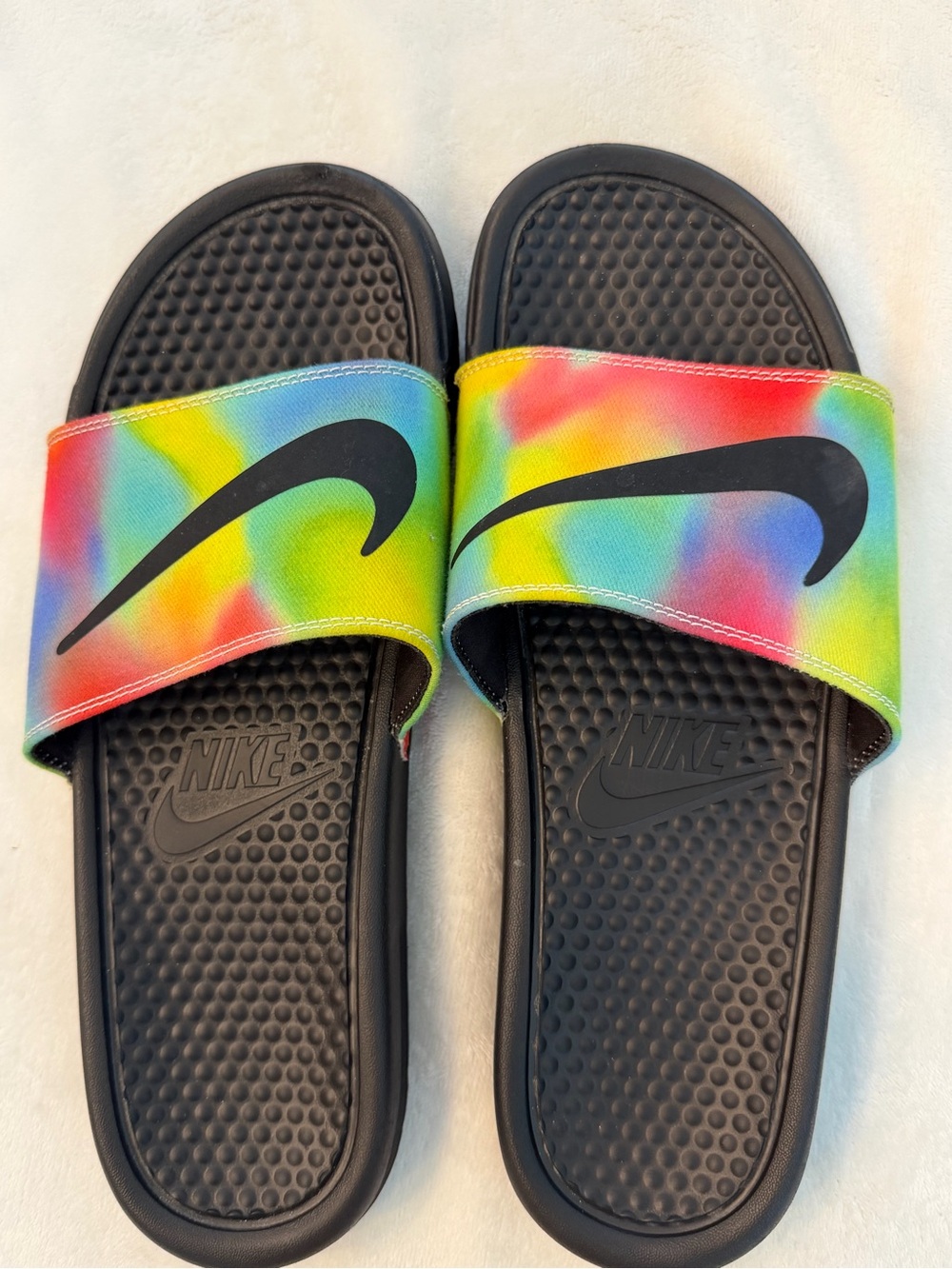 NIKE BENASSI JDI SLIDE SANDALS MENS SIZE 12 MULTICOLOR TIE DYE COMFORT CASUAL